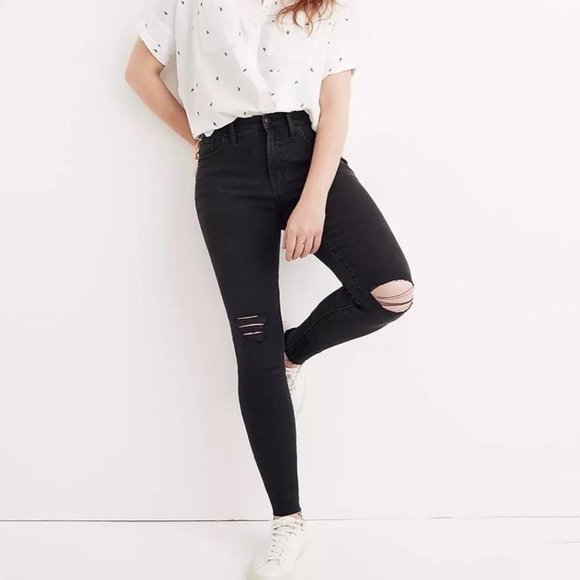 Madewell‎ 9 High Rise Skinny Black Jeans Distressed - Picture 1 of 10